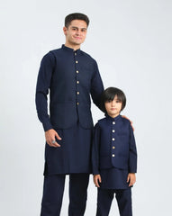 Navy Blue Suiting Waistcoat - Round Cut - Men