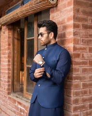Navy Blue Suiting Waistcoat - Round Cut - Men