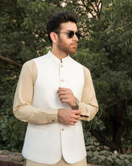 Off White Suiting Waistcoat - Round Cut - Men