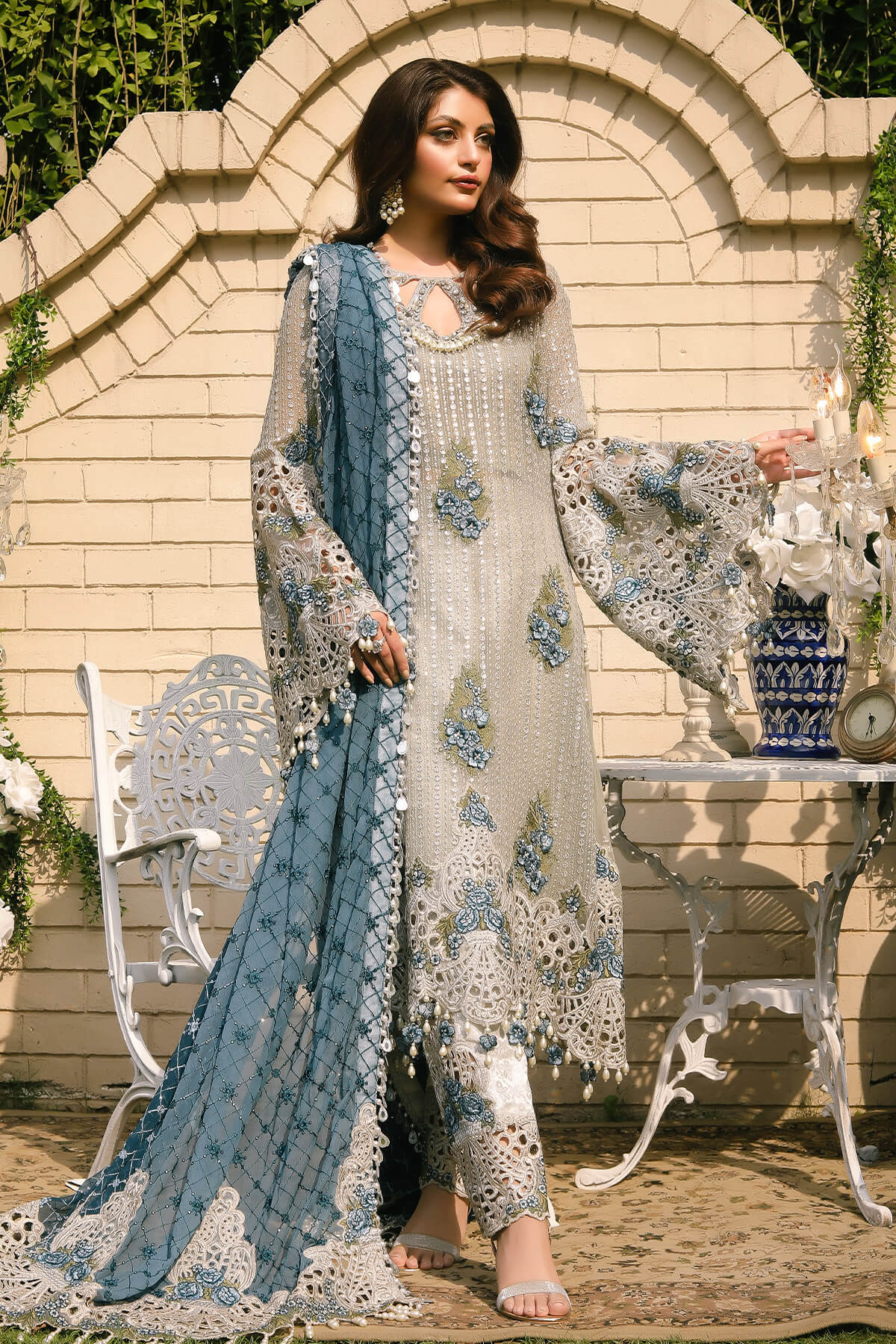 Raeesa Premium | Wajadan Wedding Formals | WD-5 Silver Grey