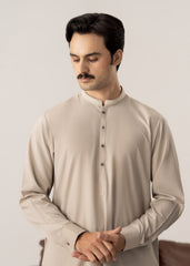 Formal Ash Beige Kurta Shalwar - Collar Neck Embroidered - Men