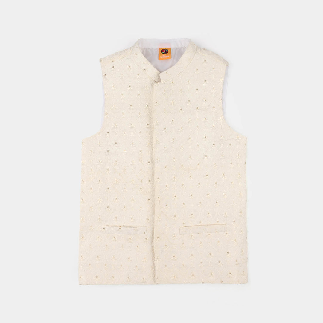 Boys Poly Viscose Waistcoat (Elegant) - White | Zayan Clothing UK